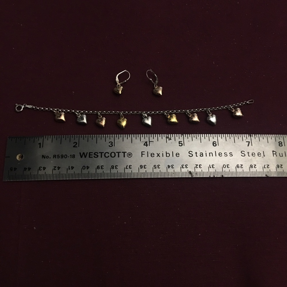 Sterling Silver Heart Charmed Bracelet 7.25”